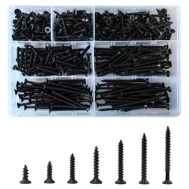 Ymass 500pcs M4 High Hardness Drywall Screws Assortment Kit, Self-Tapping Screws, Black Wood Screws,Coarse Thread, Phillips Drive,Flat Head,Countersunk Screws Assortment, Screws Set, 7 Sizes