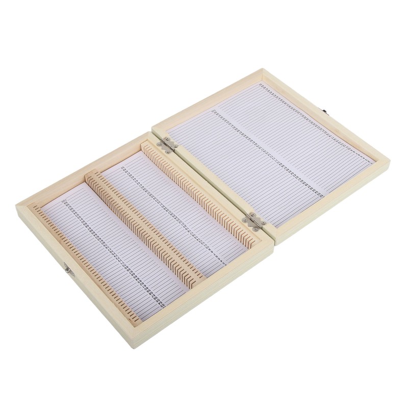 100PCS Biology Glass Prepared Microscope Slides Specimens Wooden Slide Storage