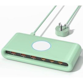 VPSUN USB Charging Station 100W 6 Port,Multiport Charger Block,65W USB-C Charge Power for Laptop,Phone,Tablet,and more(green, 100W)