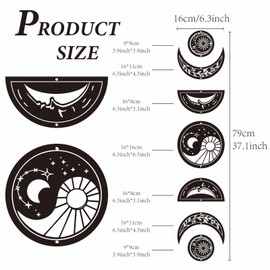 CREATCABIN 7Pcs Moon Phase Wall Decor Boho Moon Wall Hanging Display Wood Yin Yang Wall Art Sun Hollow Nordic Home Decoration Wall Mounted Decal Display Ornament for Living Room Apartment 37.1x6.3Inch