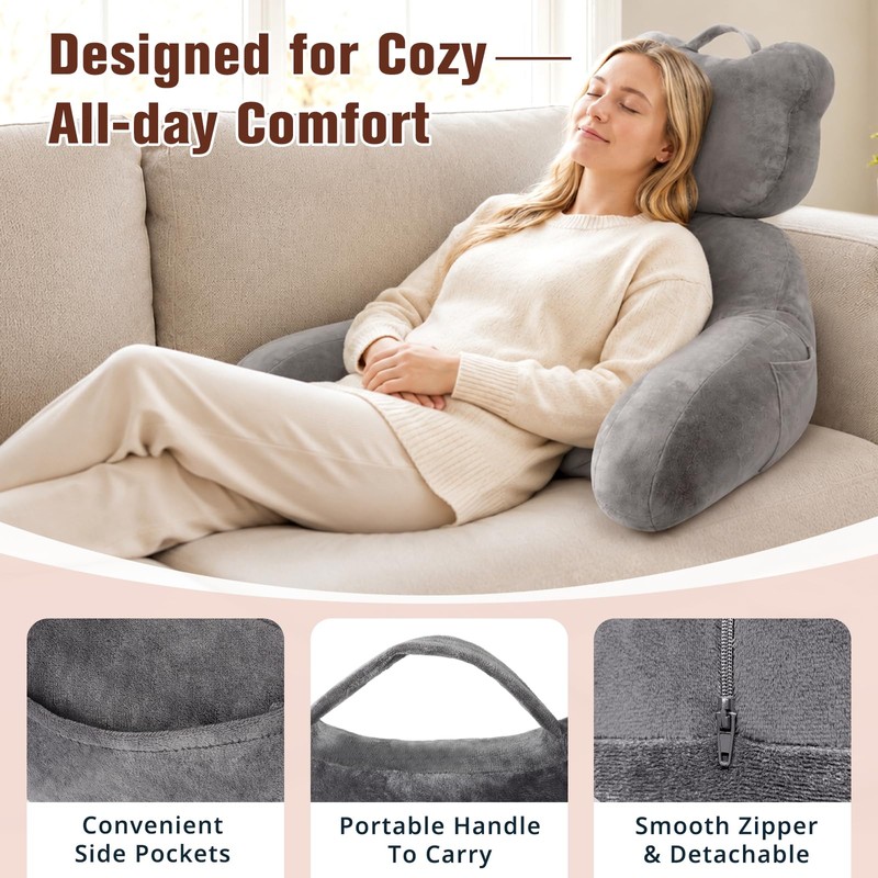 TranquilRelax Reading Pillow, Back Pillow with Pockets for Bed Sitting