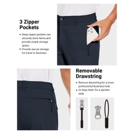 SPECIALMAGIC - Pantalones de golf para hombre, elásticos, ajustados, para senderismo, ligero, casual, con bolsillos con cierre, Azul marino, 34W x 30L