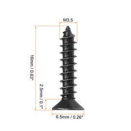 sourcing map M3.5 x 16mm Wood Screws Phillips Flat Head Carbon Steel Self Tapping Screws Black 200pcs