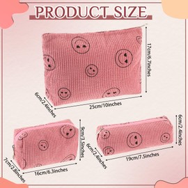 Huhumy Huhumy 3 Pcs Makeup Bag Set Corduroy Cosmetic Pouch for Women Aesthetic Smile Travel Toiletry Bag Cute Purse Pouch Pencil Case Makeup Brushes Storage Organizer with Zipper(Pink,Smile Face)