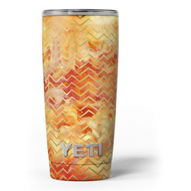 Design Skinz The Orange Grungy Watercolors with Chevron - Skin Decal Vinyl Wrap Kit Compatible with The Yeti Rambler Cooler Tumbler Cups