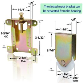 Sliding Mirror Closet Door Rollers Replacement Hardware Fits Contractors Part #W8020C Wardrobe Doors Wheels, 2-5/16" Vertical H.C., 1-1/2" Nylon Concaved Ball Bearing Wheel, 4 Pack
