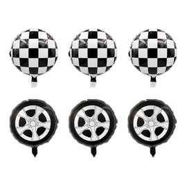 18 Inch Black and White Checkered Balloons 3pcs,18 Inch Checkered Race Car Balloons 6pcs|360 Degree 4D Round Sphere Foil Checkered Flag Balloons | Racing Car Balloons for Racing Theme Birthday Party