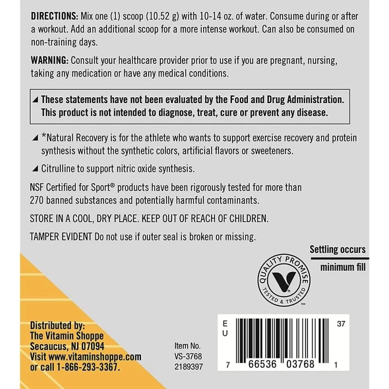TRUE ATHLETE Natural Recovery Powder - 7.7g of Amino Acids