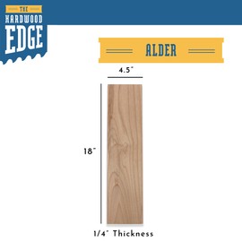 Hardwood Edge Alder Hardwood Planks - 4-Pack Alder Wood for Unfinished Crafts - 1/4' (6mm) 100% Pure Hardwood - Laser Engraving Blanks