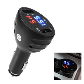 Eaglerich1 Digital LED Voltmeter Thermometer Monitor, Dual USB Port Car Charger 12V/24V Thermometer Voltmeter with 3