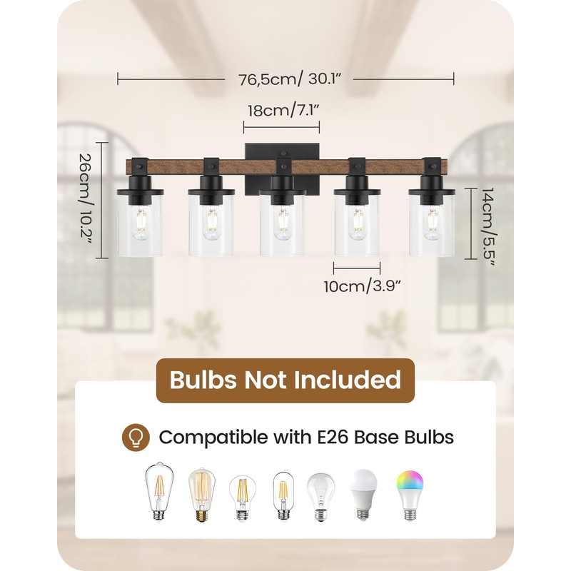 GOEBLESON 5-Light Bathroom Light Fixture, Farmhouse Vanity Lights for Bathroom