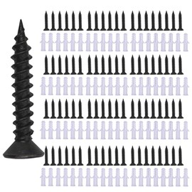 ZipSeven M4 Black Wood Screws Kit 100 pcs Phillips Flat Head Self-Tapping Drywall Screws Assortment with Screw Anchors Set for DIY Projects and Electronic Accessories