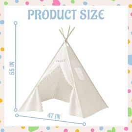 Jamceoceo 4 PCS Teepee Tent for Kids,Washable Tapered Kids Teepee Tent,Bohemian White Collapsible Sleepover Tents,for Boys and Girls Sleepover Pajamas Party Birthday SPA