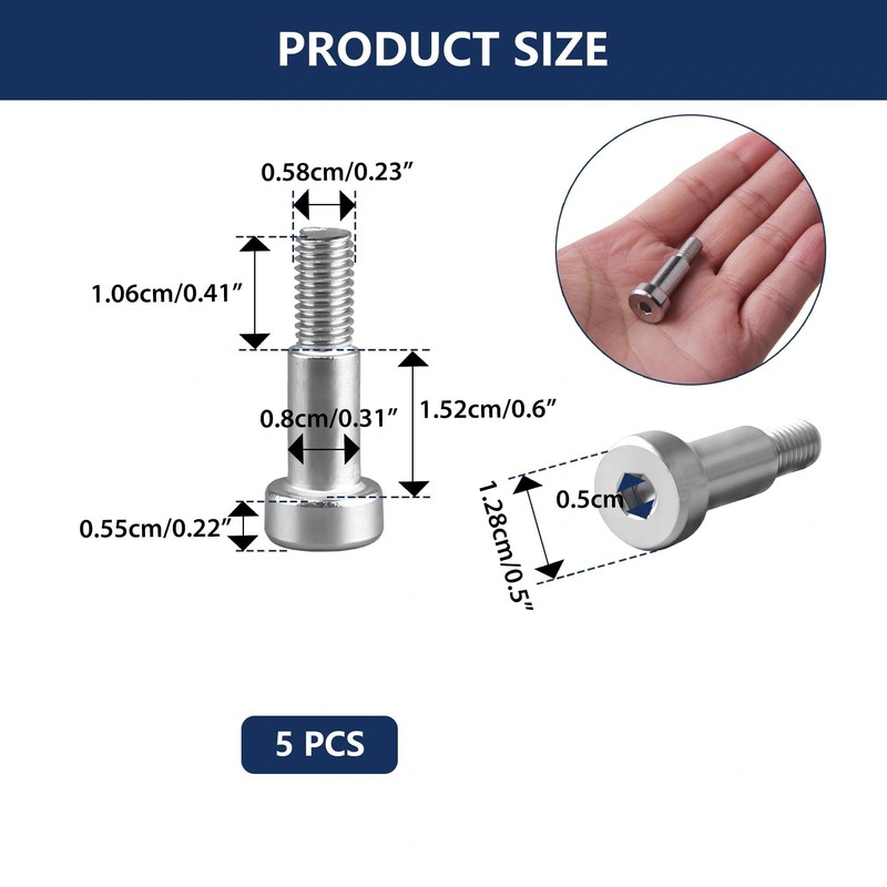 5 Pcs Hex Socket Shoulder Bolt – Metric Stainless Steel