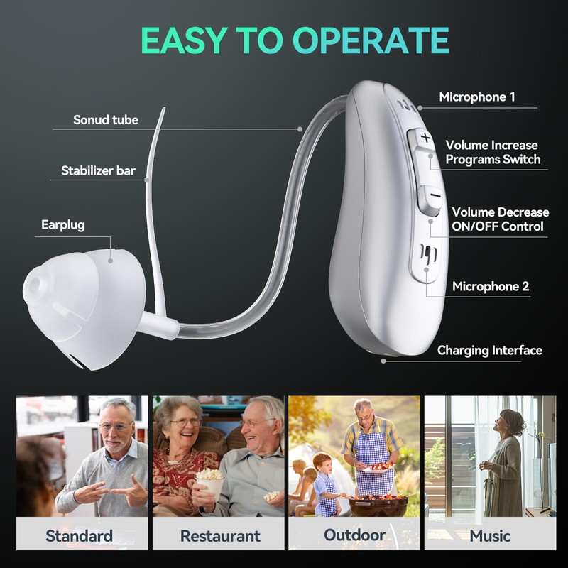 Dimora OTC Rechargeable BTE Hearing Aids for Seniors & Adults,