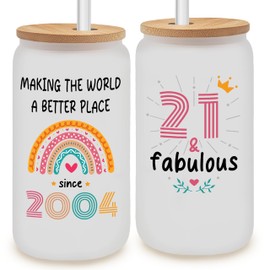 21st Birthday Gifts For Her, Him - Gifts For 21 Year Old Female, Male - 2004 Birthday Gifts For Women Men - 21st Birthday Presents For Her - 21st Birthday Gift Ideas - 21st Birthday Frosted Glass