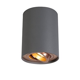 QAZQA - Design Spot I Spotlight I Ceiling Spotlight I Ceiling Spotlight I Lamp I Light Grey with Copper Swirl and Tilt - Rondoo Up I Living Room I Bedroom - Aluminium Cylinder - LED Suitable