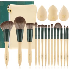 DUcare Make Up Brush Set 14 Pieces with 3 Makeup Sponges and Cosmetic Bag - Lime Series Premium Synthetic Makeup Brush Set Professional Brush Set Makeup Kabuki Brush