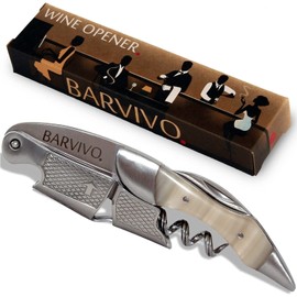 Barvivo White Resin Wine Opener with Foil Cutter Knife & Cap Remover, Double Hinged Manual Wine Key for Bartenders, Servers, Waiters, Stainless Steel Wine Bottle Opener Corkscrew