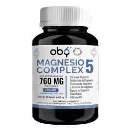 5 Magnesios: Citrato Magnesio, Glicinato Magnesio, Treonato, Taurato, Gluconato | + Camu Camu Y Vitamina D3 | Magnesio Complex Vegano | Suplementos Vitaminas Oby 60 Capsulas