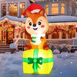 5 FT Christmas Squirrel Inflatable LED Lights Blow up Squirrel Sitting on Gift Box Factory Price Outdoor Christmas Decorationscolor: Squirrel, size: Large