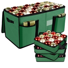 Christmas Ornament Storage Box with Dividers, Holds 128 Balls, Green