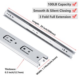 homdiy Dresser Drawer Slides 20 inch 6 Pairs - Full Extension Drawer Slides Heavy Duty Ball Bearing Metal Kitchen Cabinet Rails 100 LB Capacity