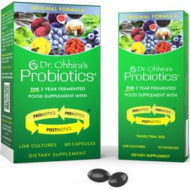 ESSENTIAL FORMULAS Dr. Ohhiras Probiotics, fórmula original, 60 cápsulas con 10 cápsulas de regalo paquete de viaje  12 cepas en vivo                 