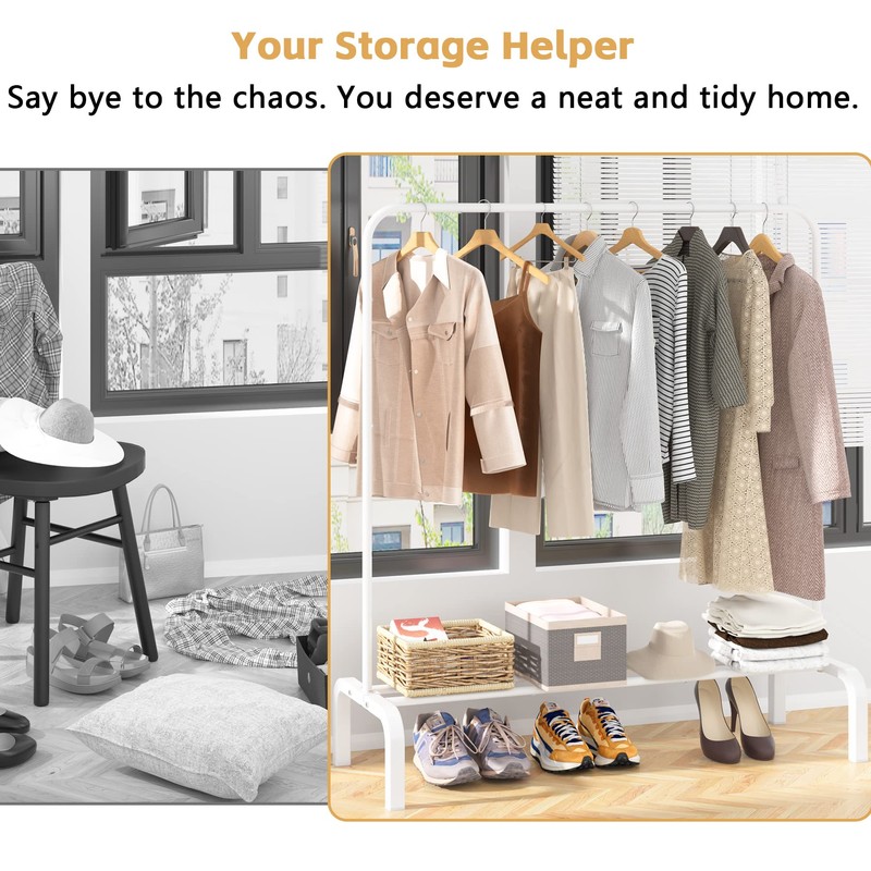 OTROUWORHT Clothes Rack Metal Clothing Rack with Bottom Shelf Garment