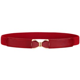 VONMELLI Women's Elastic Thin Waist Belt, Vintage Slim Belt for Dress, Stretch Belt with Bow Buckle, red