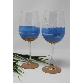 Hand Painted Wine Glasses - Beach and Sand (Set of 2)