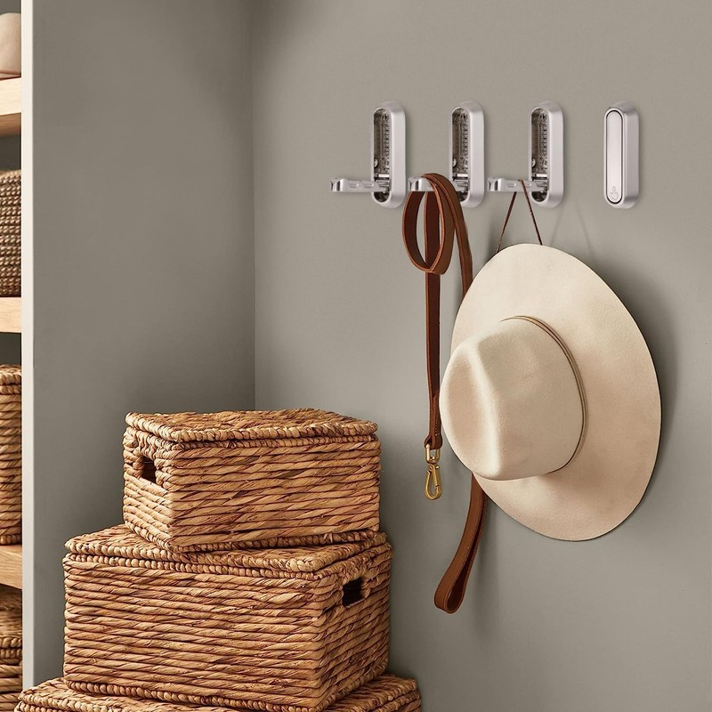 SYZOW Folding Coat Hooks, 4PCS Black Wall Hooks for Hanging