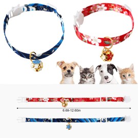 HACRAHO Breakaway Cat Collar, 3 Pieces Adjustable Cat Collars Japanese Style Cat Collar with Hollow Flower Bell for Kitten Puppy Pets, Red, Pink, Blue
