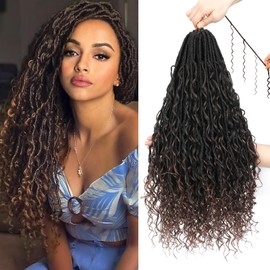 XIIMENALU Boho Faux Locs Crochet Hair 8 Packs Goddess Soft Locs with Curly Ends Pre-Looped Bohemian River Locs Crochet Hair Extensions for Black Women (T30#, 18 Inches (Pack of 8))