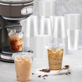 Clear Plastic Cups with Lids and Straws, 16 oz, 100-Pack, Cold Drink Cups for Iced Coffee and Smoothies