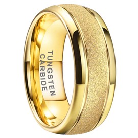 TUTISS 8mm Gold Sandblasted Tungsten Rings for Men Women Engagement Wedding Bands Fashion Jewelry Domed Comfort Fit Size 6