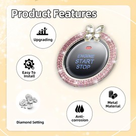 ALITTLEBYLIFE Silver Butterfly Car Bling Crystal Rhinestone Engine Start Ring Decals - 2 Pack Bling Car Interior Accessories for Women,Push to Start Button Cover/Sticker, Key Ignition (Pink1)