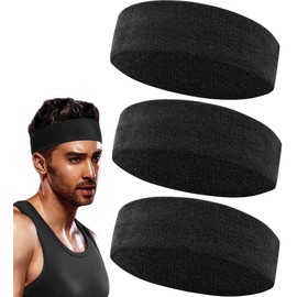 Headband, Sweatband, Sweatband, Breathable, Knit Headband, Sports, Hair Turban, Stretchable, Durable, Soft, Exercise, Facial Washing, Soccer, Running, Dance, Yoga, Jogging, Unisex, Set of 3 (Black +