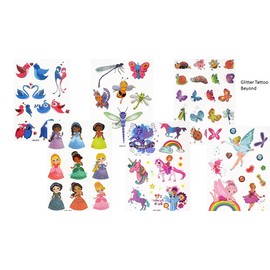 6 Sheets Temporary Glitter Tattoos Princess Tattoos Unicorn Tattoos Butterfly Tattoos Animal Tattoos Glitter 6