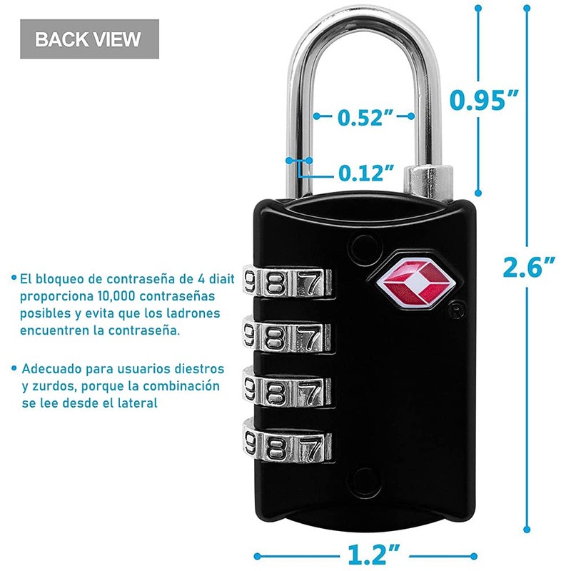 Cerraduras de Equipaje TSA - Candados de Acero Combinados de