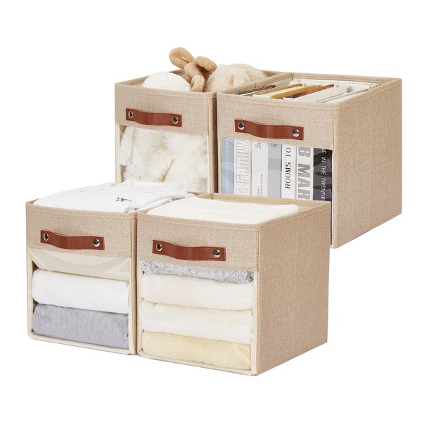 Roobyl Storage Cube Organizer with Clear Window, Linen Collapsible Storage