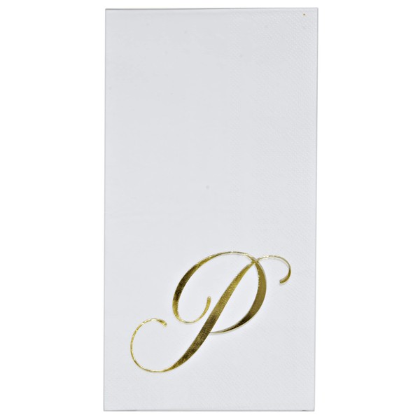 Gift Boutique 100 Gold Monogram Guest Napkins Letter P Disposable Paper Pack Elegant Golden Foil Dinner Hand Napkin for Bathroom Powder Room Holiday Wedding Baby Shower Decorative Towels