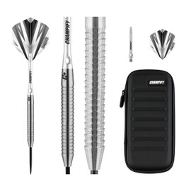 Champify® Blizzard 90% Tungsten Darts Set with Black Dart Case, 3 Steel Darts with 9 Aluminium Shafts and 9 Flights, Dart Set with Accessories, Darts with Metal Tip 23 g