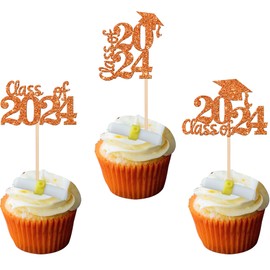 30 piezas 2023 decoraciones para magdalenas de graduación 2023 con purpurina clase de 2023 para decoración de tartas de fiesta temática de graduación 2023, suministros naranja