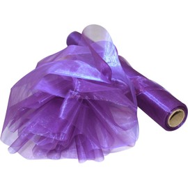 Time to Sparkle 26M x 29cm Sheer Organza Roll Sash Fabric Table Runner Sashes Chair Cover Bows Swags Wedding Party - Purple Majesty