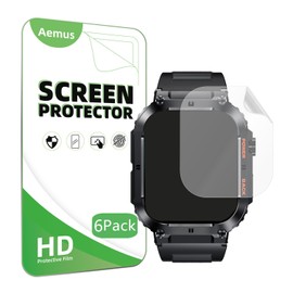 Aemus Screen Protector Compatible for Ypaddbu, Hvlgmrc Military Smart Watch 1.96 Inches (6 Pack) PET Clear Film Compatible for JUGEVI, LIGE K57 Pro Smart Watch
