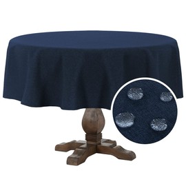 FantasDecor Linen Textured Table Cloths Round Tablecloth Waterproof Spill-Proof Wrinkle Free Cover for Dining Room and Outdoor Use, Navy, 60 x 60 Inch