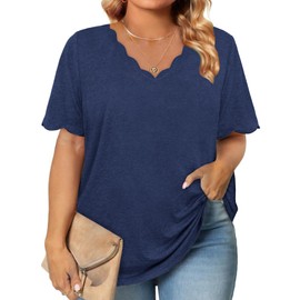 JomeDesign Womens Summer Tops 2025 T Shirts Business Casual Dressy Basic Tee Cute Trendy Outfits Fashion Clothes 2025 NavyBlue L