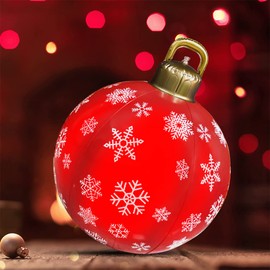 AirSwim Light Up PVC Inflatable Christmas Ball, 24 Inch Giant Outdoor Christmas Decoration with LED Lights for Outside Holiday Yard Lawn Porch Decor, Red Snowflake