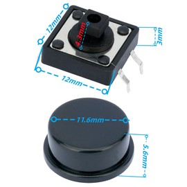 MTDELE 30 Pcs 4 Pin 12x12x7.3mm Micro Momentary Tact Tactile Push Button Switch Kit with Cap Compatible with Arduino